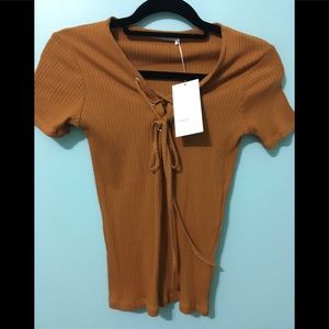 ZARA NEW Lace up t-shirt top Mustard color